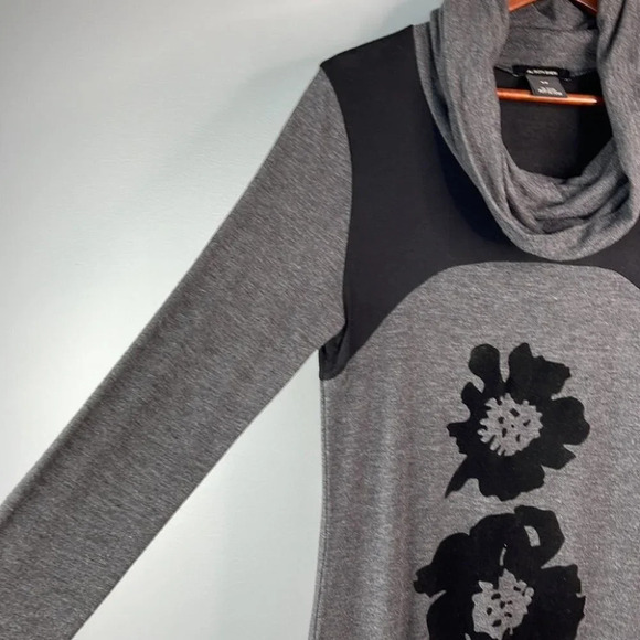 ALISON SHERI Sweater Dress Grey Black Velvet Flower Cowl Neck Long Sleeve Size S - Picture 3 of 10